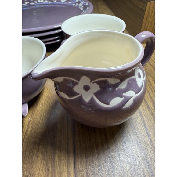 Vintage Jaliang Floral Ceramic Tea Set With Plates Creamer & Sugar Bowl Purple & - Picture 4 of 13